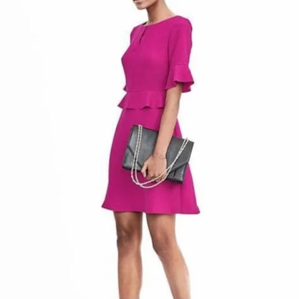 Hot fuchsia pink crepe short peplum dress by Banana Republic